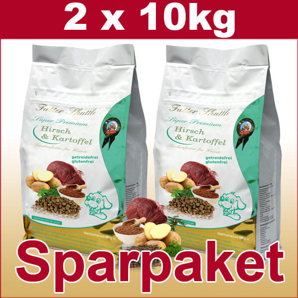 Getreidefreies Hunde Trockenfutter Sparpaket – Hirsch & Kartoffel Monoprotein – 20 kg (2 × 10 kg)