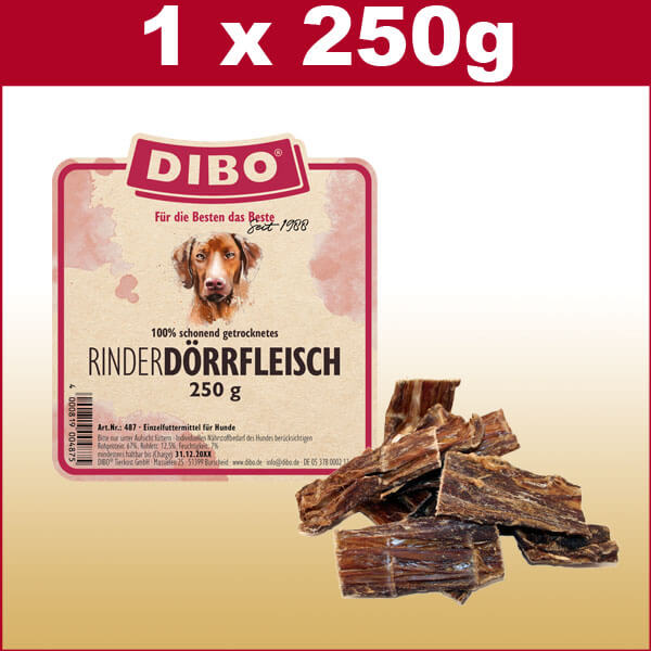 Dörrfleisch für Hunde. Natürlicher Hundesnack getrocknet 250g