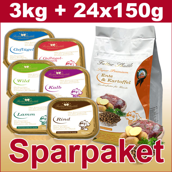 Sparpaket Hundefutter. Getreidefrei und Schalen Nassfutter Hund