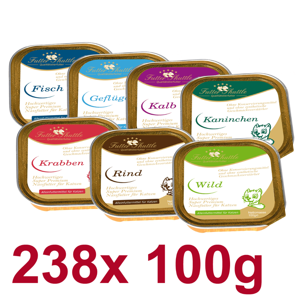 Katzen Nassfutter Sparpaket XXXL – 238 x 100 g Schalen ohne Zucker