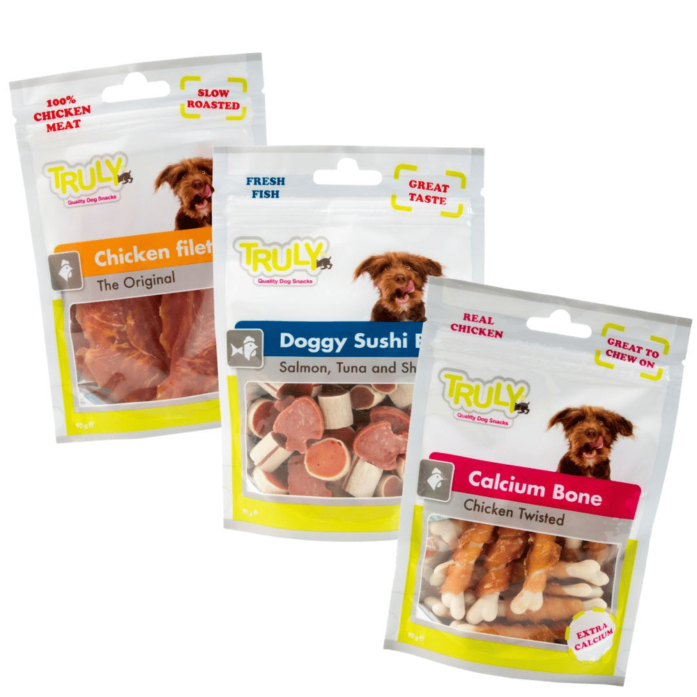 Hundeleckerlies Sparpaket – Chicken Snack, Dog Sushi Bar & Calcium Bones | 3 Sorten | 270 g