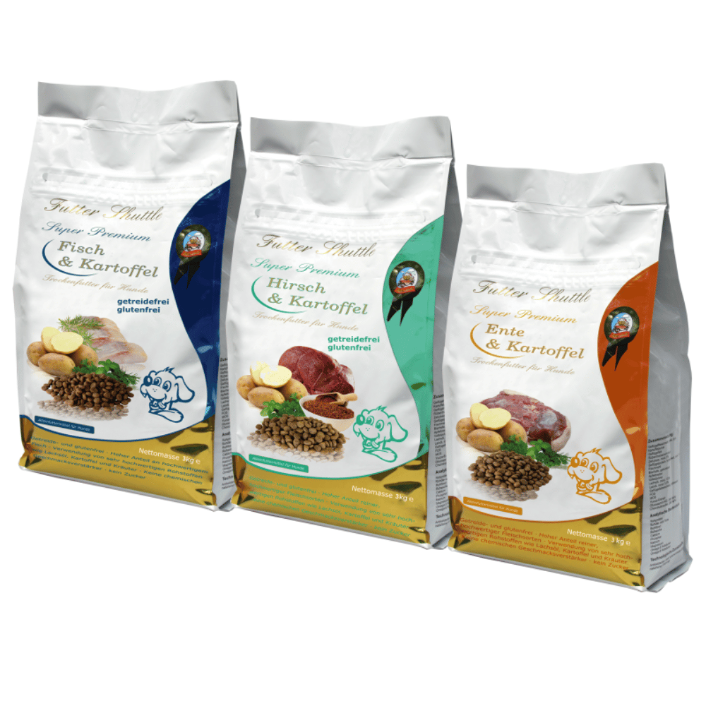 Getreidefreies Hunde Trockenfutter Sparpaket – Ente, Fisch & Hirsch mit Kartoffel – 3 × 3 kg (Aktionspreis)