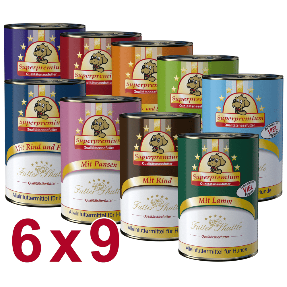 Angebot Hunde Nassfutter XL Sparpaket – Deutsches Metzger-Nassfutter Mix – 54 × 400 g Dosen