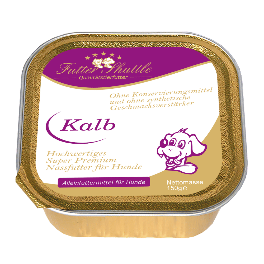 Hochwertiges Hunde Nassfutter mit Kalb | Super Premium Nassfutter der höchsten Güte in praktischer 150g Schale