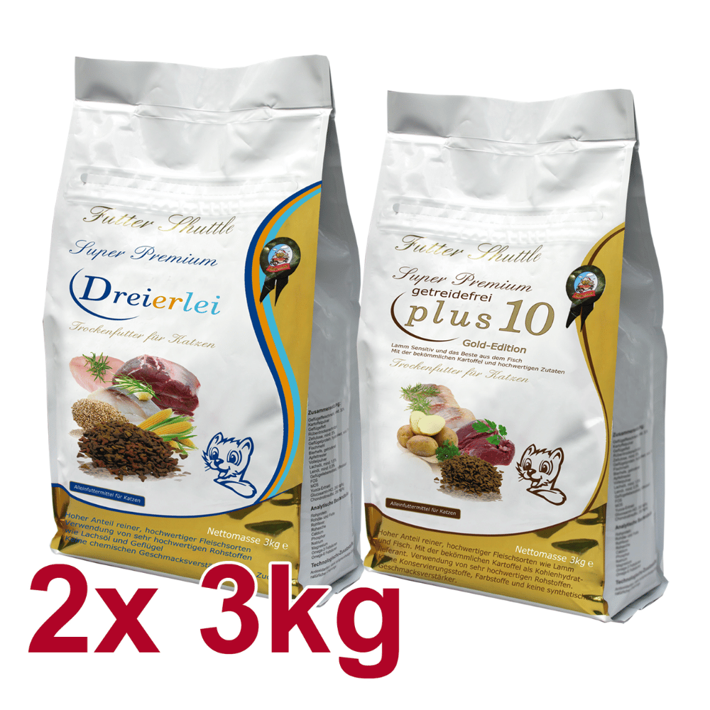 Katzen Futter Sparpaket – 2 × 3 kg Plus 10 & Dreierlei