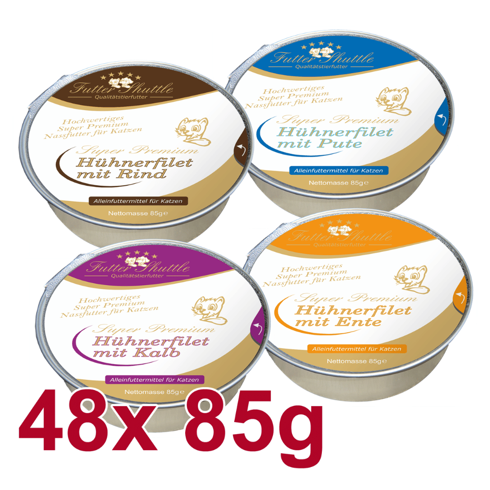 Katzenfutter hoher Fleischanteil – 48 × 85 g Hühnerfilet XL Sparpaket