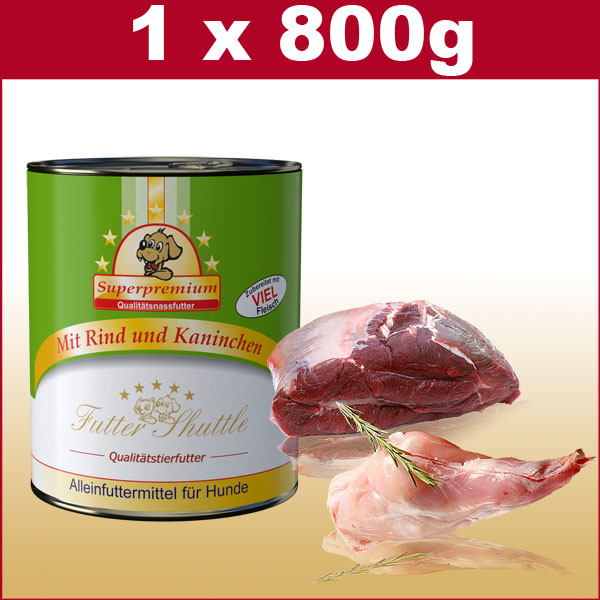 Hochwertiges Hundefutter Nassfutter - Rind mit Kaninchen 800g