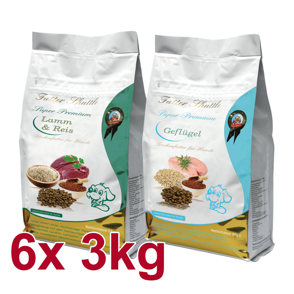 Hunde Trockenfutter Angebot XXL Sparpaket – Super Premium Geflügel & Lamm-Reis Sensitiv – 6 × 3 kg