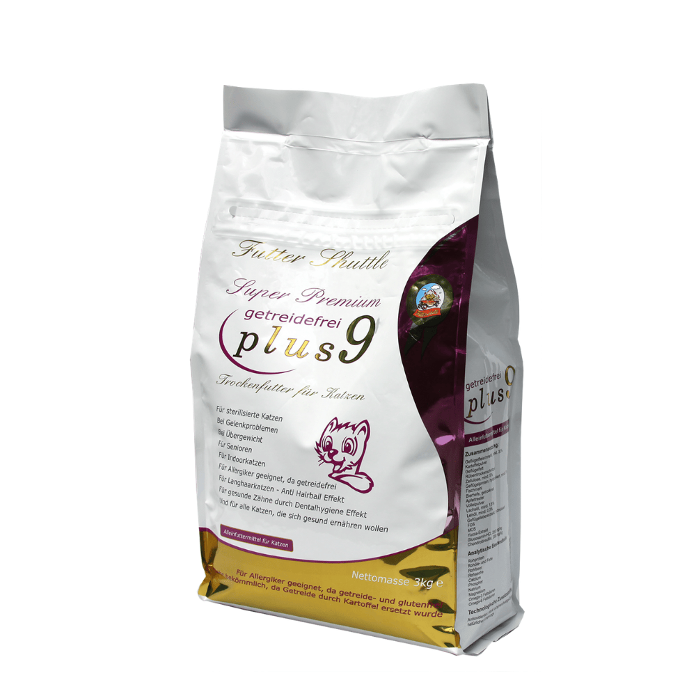Sparpaket Getreidefreies Katzenfutter Plus 9 & Gold Edition Nassfutter – Premium Trocken- & Nassfutter Mix 3 kg + 12 × 100 g