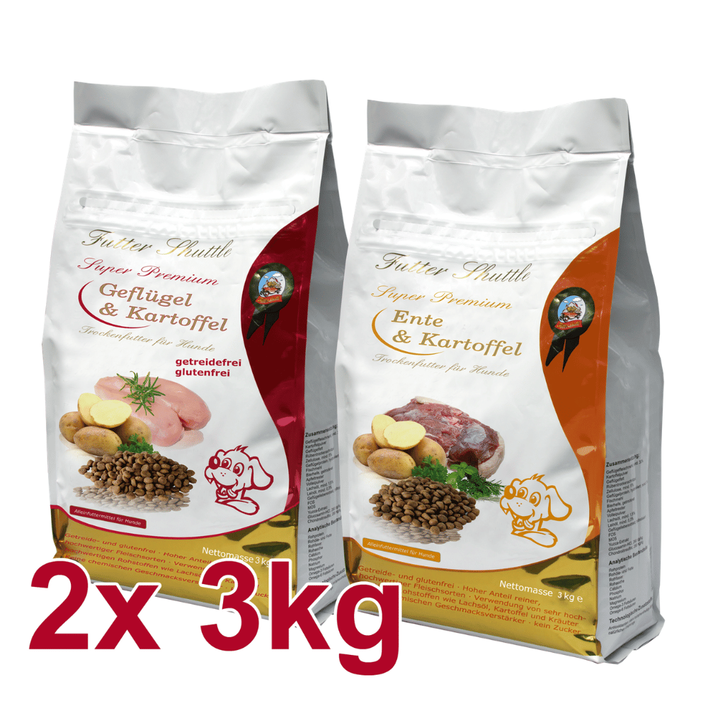 Getreidefreies Hunde Trockenfutter Super Premium – Geflügel & Ente mit Kartoffel – Sparpaket 2 × 3 kg