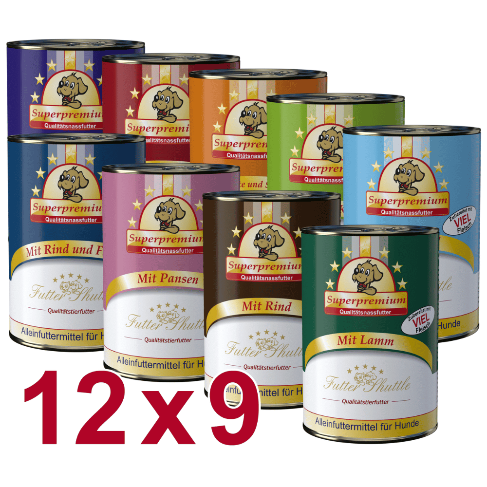 XXL Sparpaket Hunde Nassfutter – Deutsches Metzger-Nassfutter Mix – 108 × 400 g Dosen