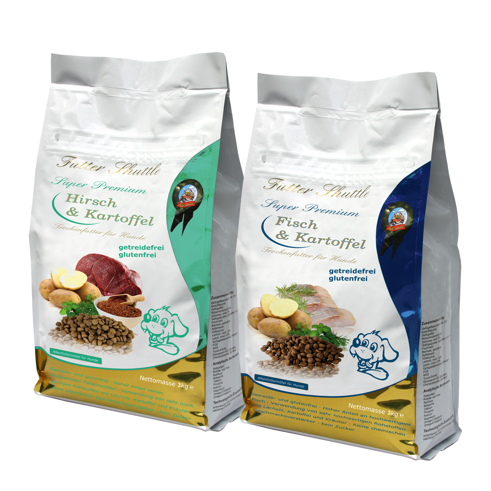 Getreidefreies Hundefutter Sparpaket Super Premium – Fisch & Hirsch mit Kartoffel – 2 × 3 kg
