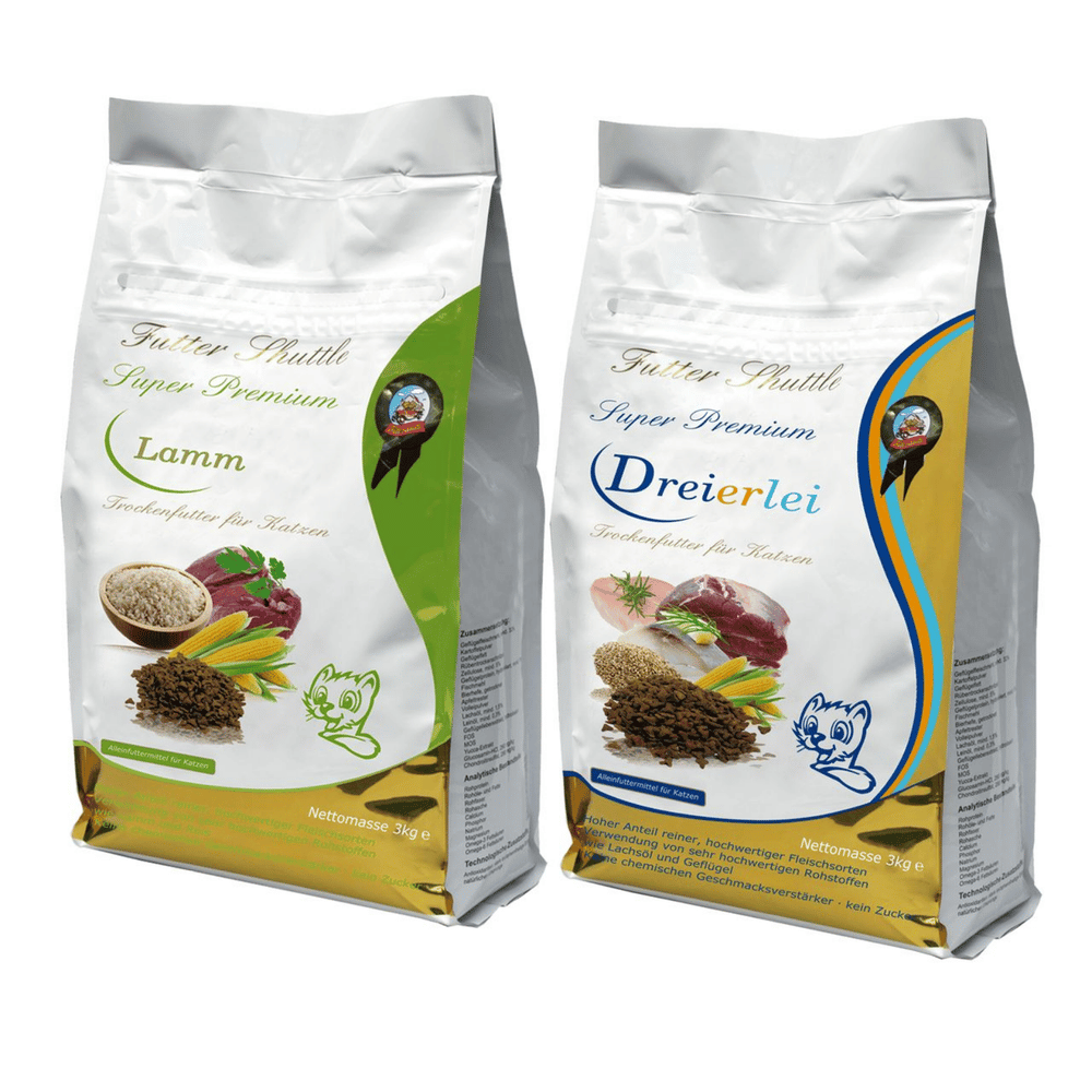 Angebot Trockenfutter für Katzen – 2 × 3 kg Lamm & Dreierlei Sparpaket