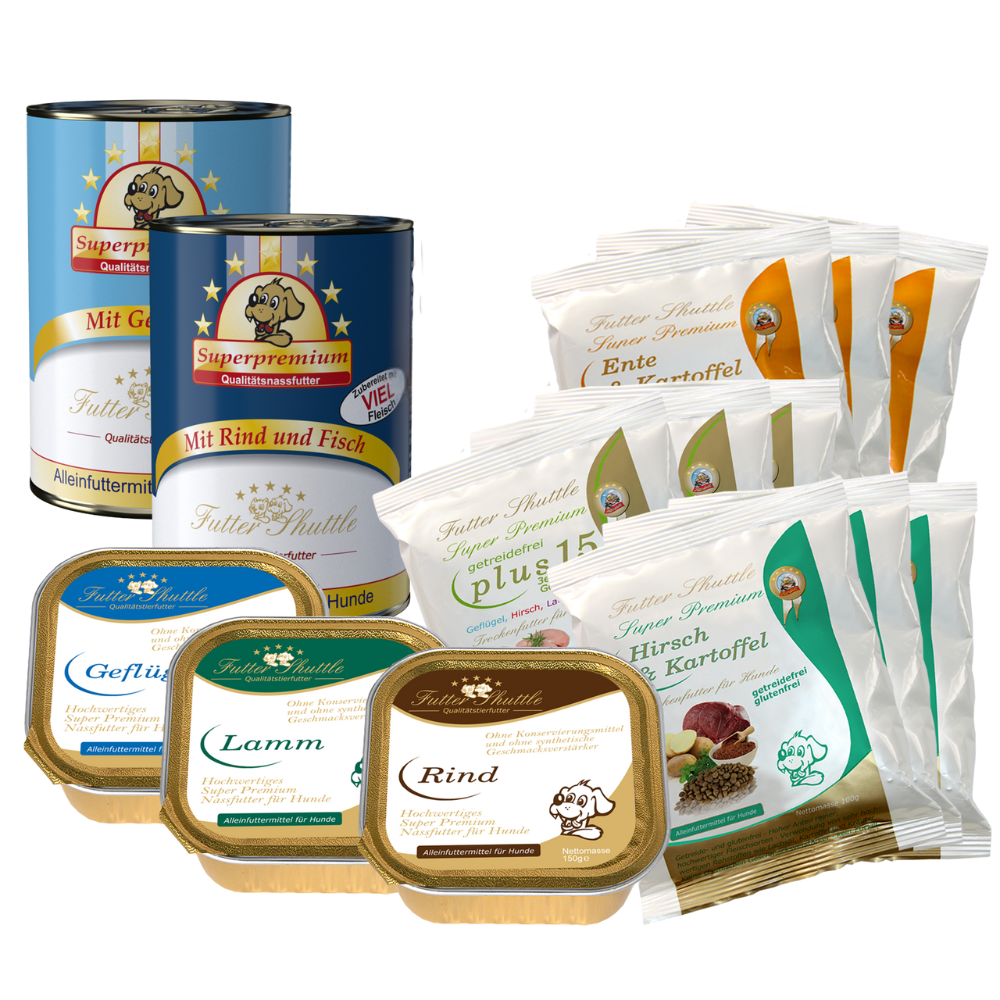 Probierpaket Getreidefreies Hundefutter | Getreidefreies Hunde Trocken- und Nassfutter der Superlative