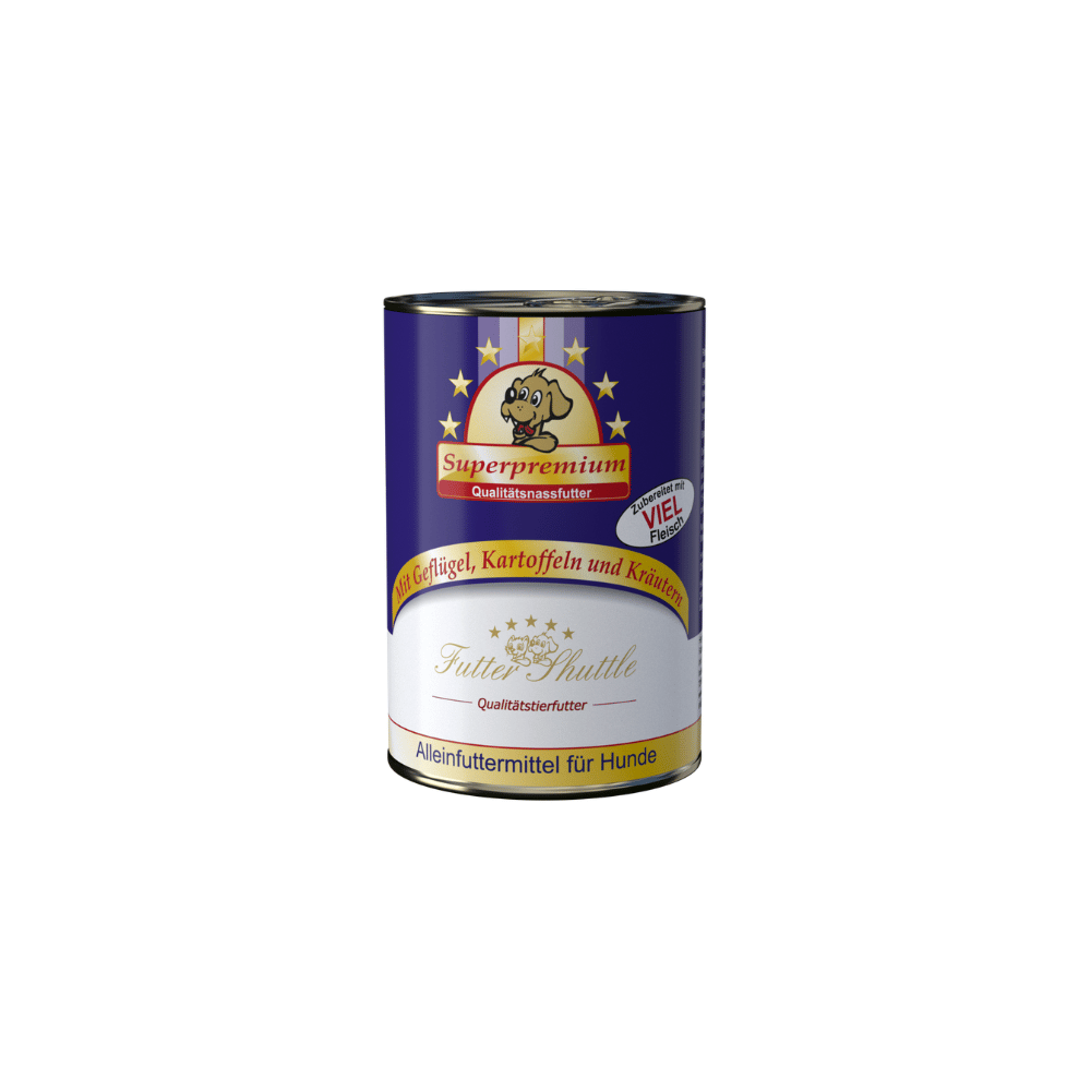 Hochwertiges Nassfutter für Hunde. Geflügel mit Kartoffeln und Kräutern 400g -  Hochwertiges Hunde Nassfutter