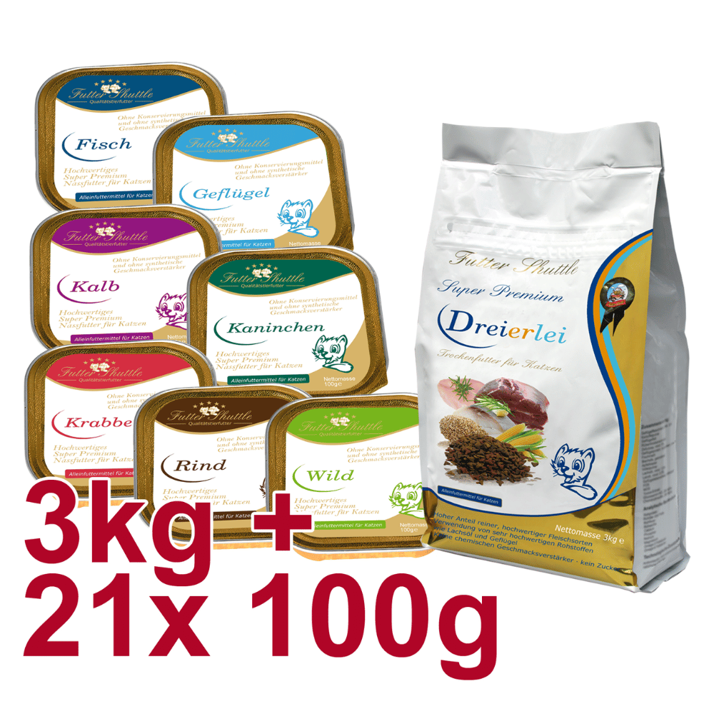 Katzenfutter günstige Angebote – 3 kg Trockenfutter + 21 × 100 g Nassfutter