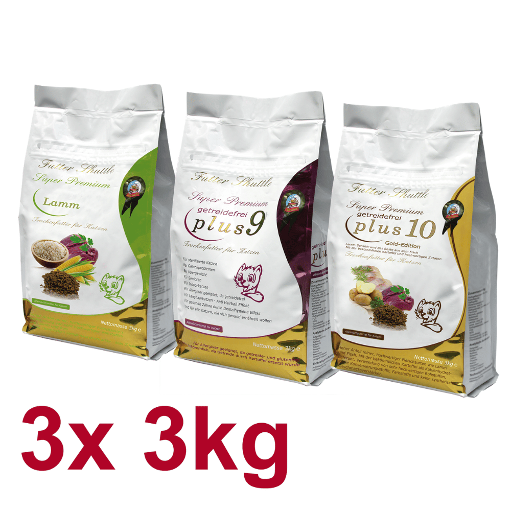 Sparpaket Katzenfutter hoher Fleischanteil – 3 × 3 kg Premium Mix