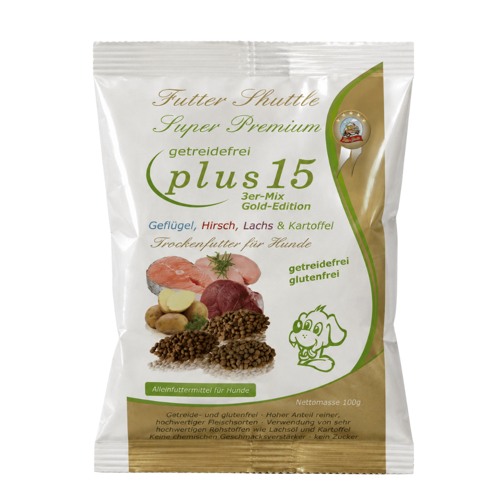 Getreidefreies Hunde Trockenfutter Probierpaket – Ente, Hirsch & Plus 15 – 9 × 100 g